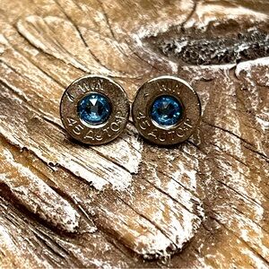 BULLET STUD EARRINGS - 45 AUTO - SWAROVSKI CRYSTAL BIRTHSTONE MARCH-AQUAMARINE